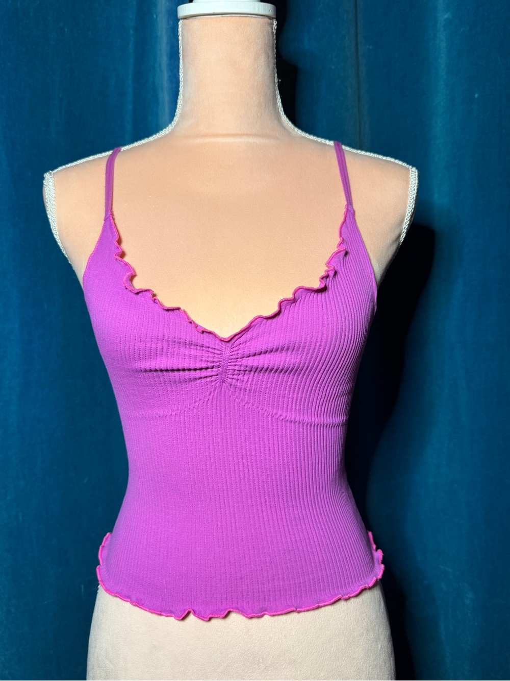Women’s Pink Ruffled Ribbed Cami Tank Top